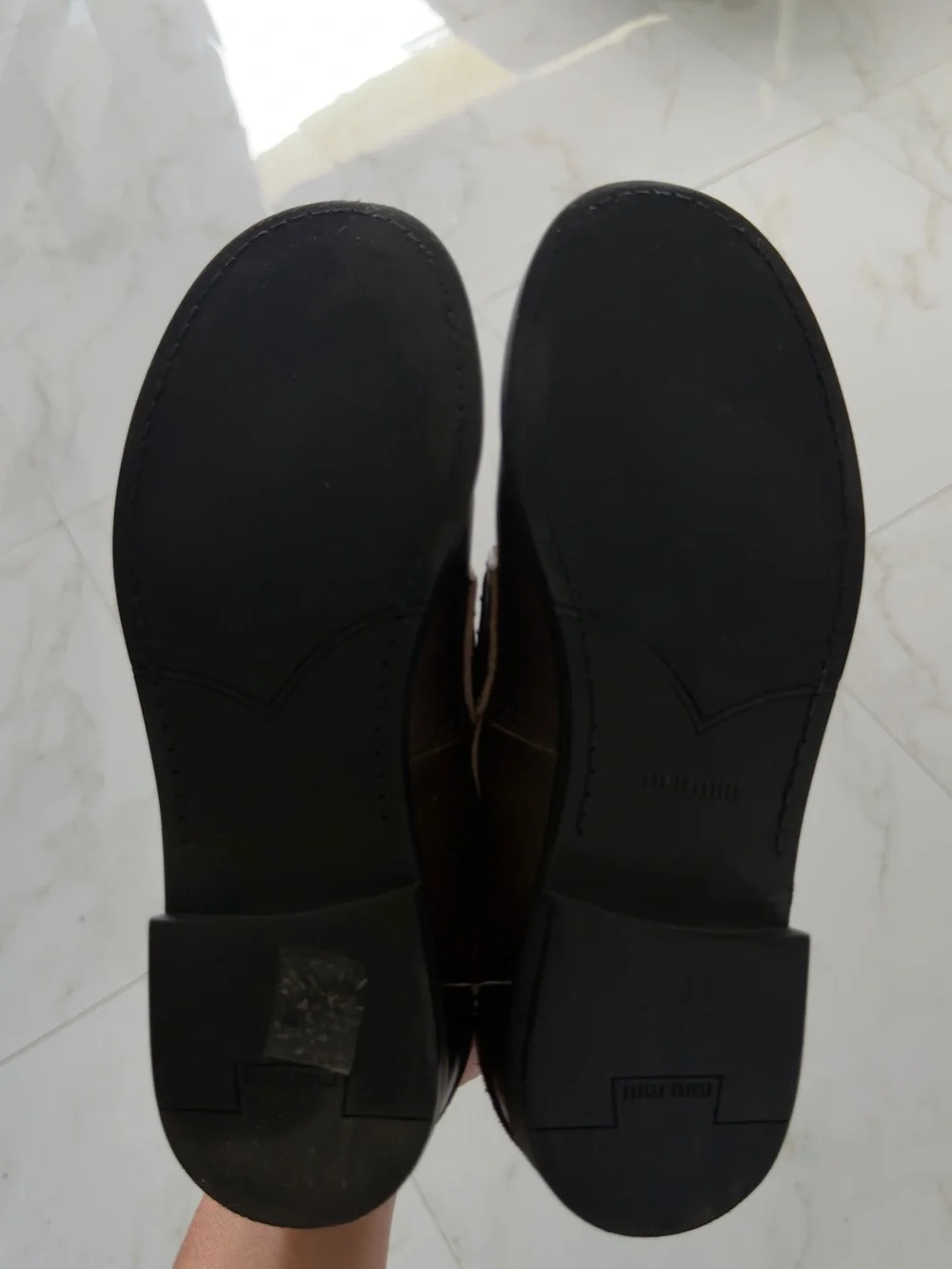 Miu Miu Dark Brown Leather Loafers with Gold Crest % AUTHENTIC